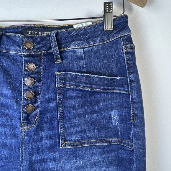 Judy Blue Skinny Fit Size 9 / 29 Button Fly Front Pocket Blue Jeans distressed - Picture 3 of 12
